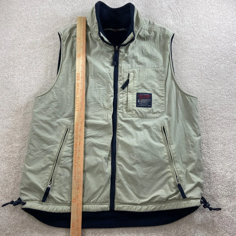 Vintage Abercrombie & Fitch Vest Mens XL Beige Fleece Lined Nylon Utility 90's